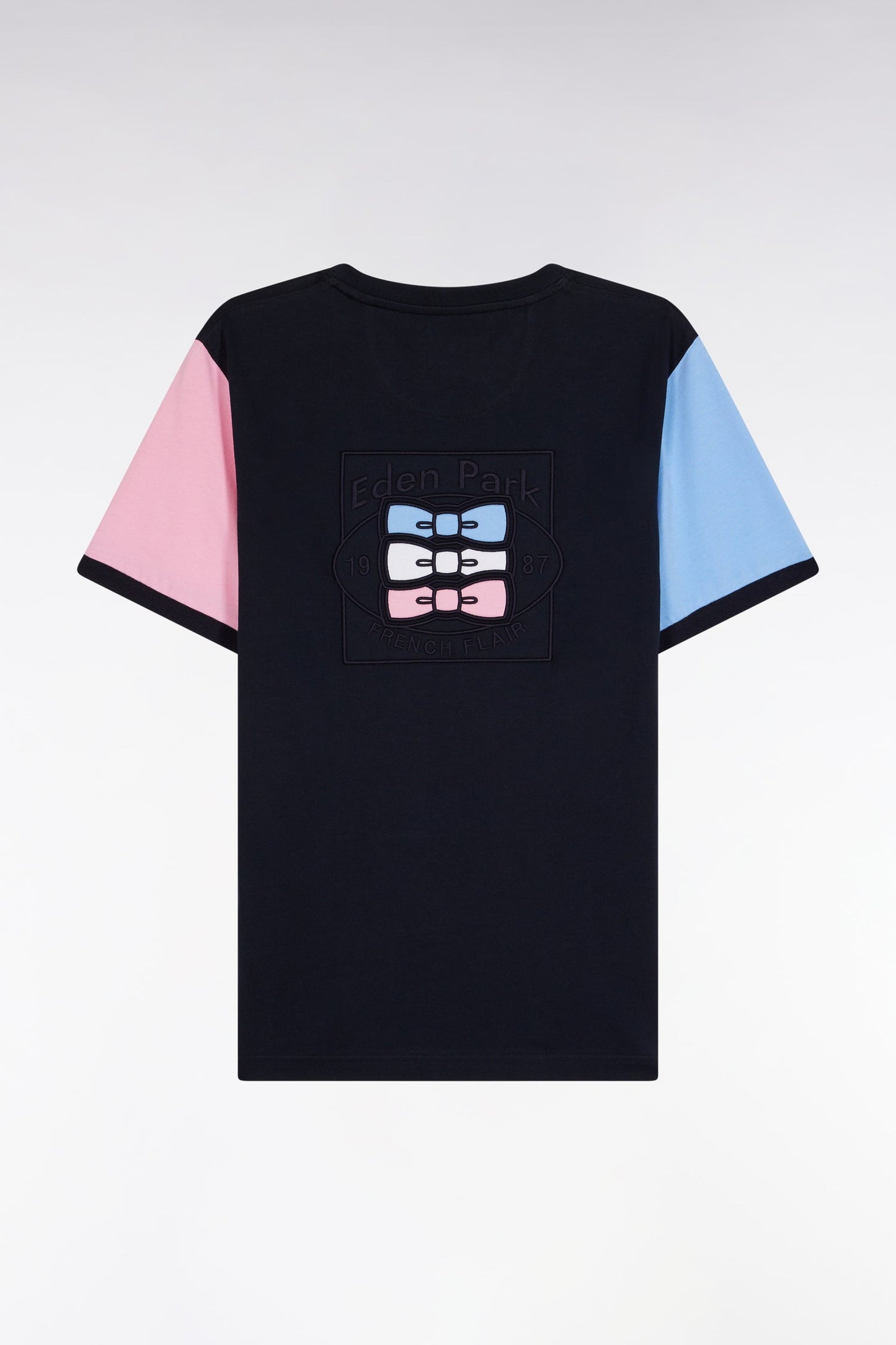 T-shirt à manches courtes contrastées en coton marine