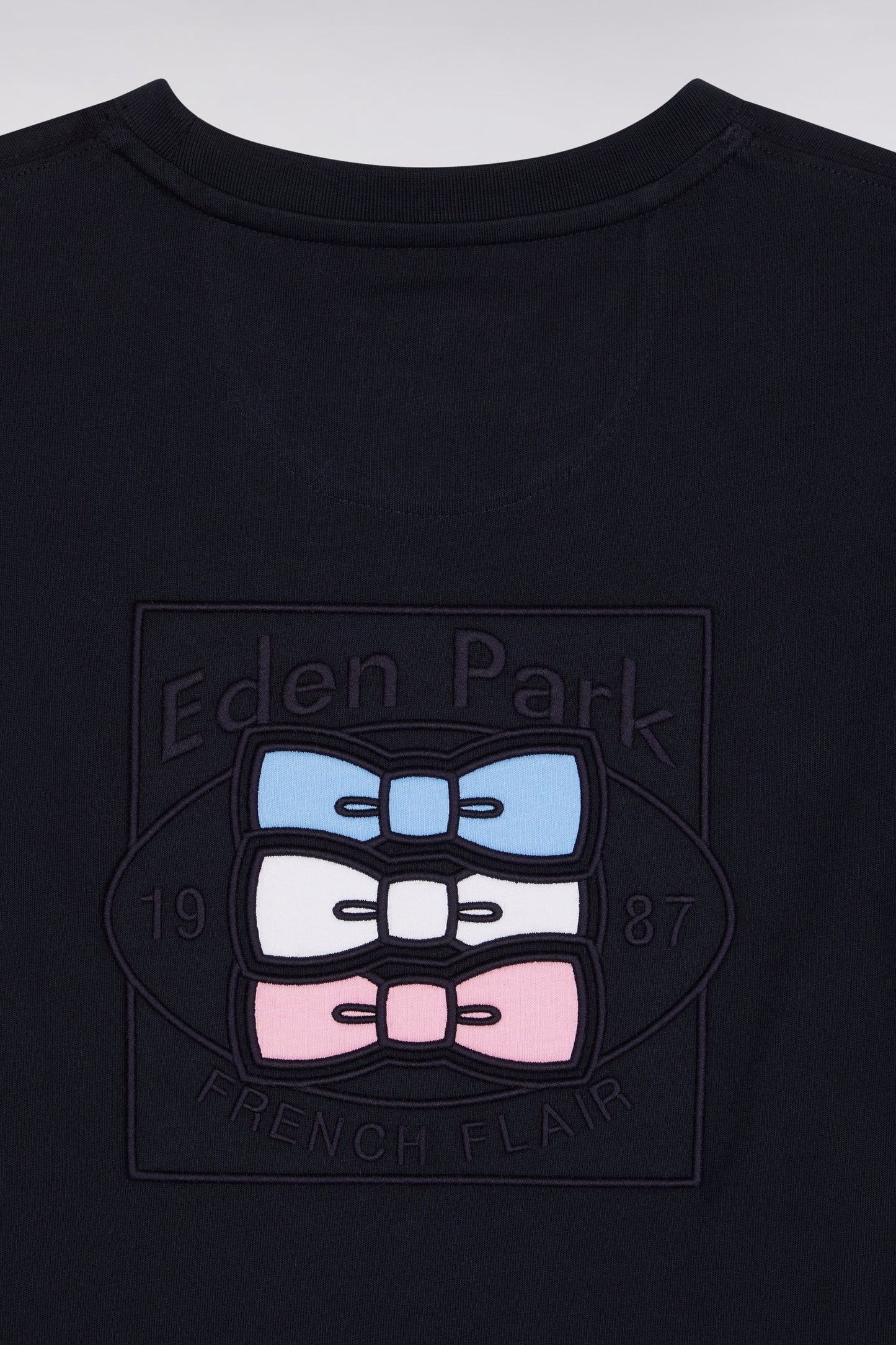 T-shirt à manches courtes contrastées en coton marine