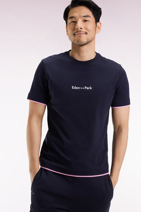 T-shirt à manches courtes broderie Eden Park en coton marine - Image 3