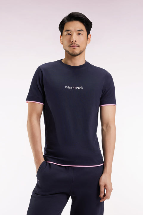 T-shirt à manches courtes broderie Eden Park en coton marine - Image 1