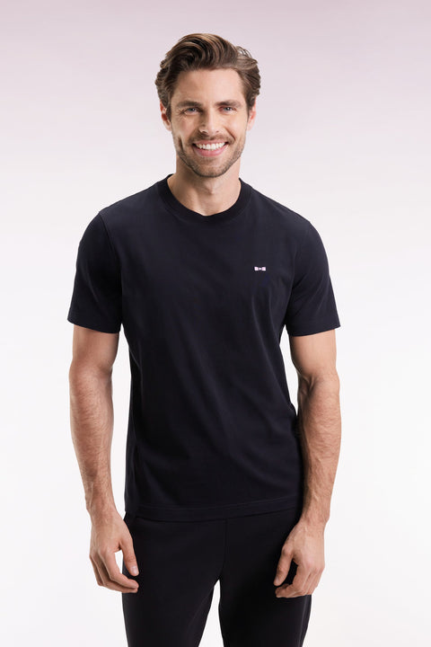 T-shirt à manches courtes dos brodé en coton noir - Image 1