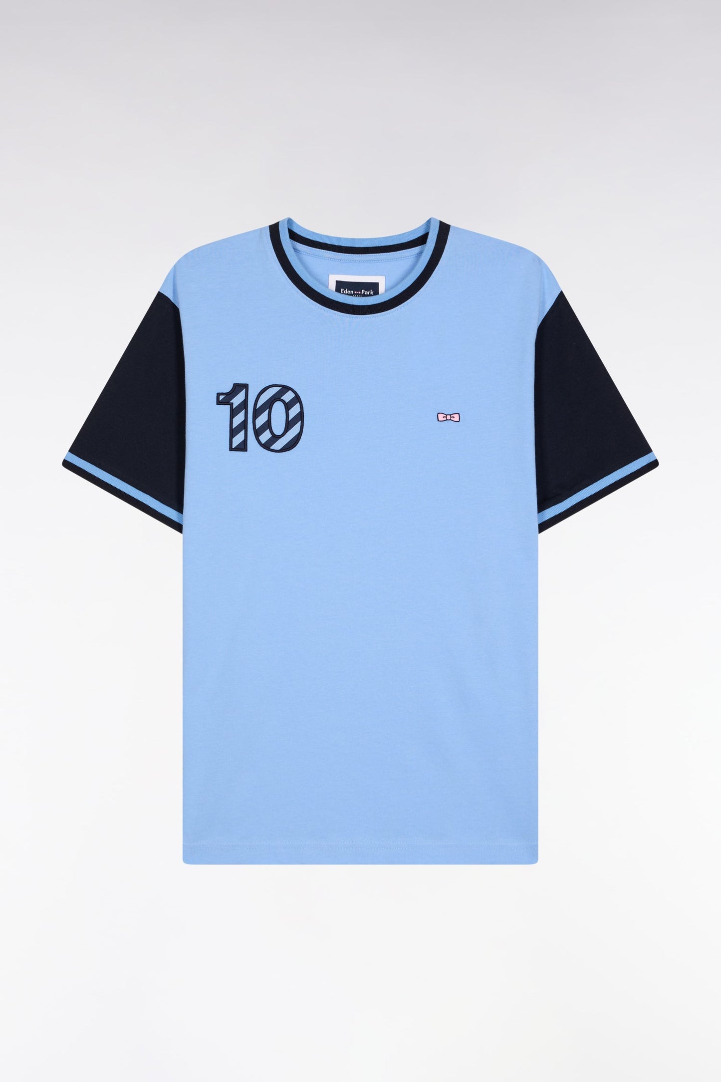 T-shirt bicolore à manches courtes en coton ciel broderie 10