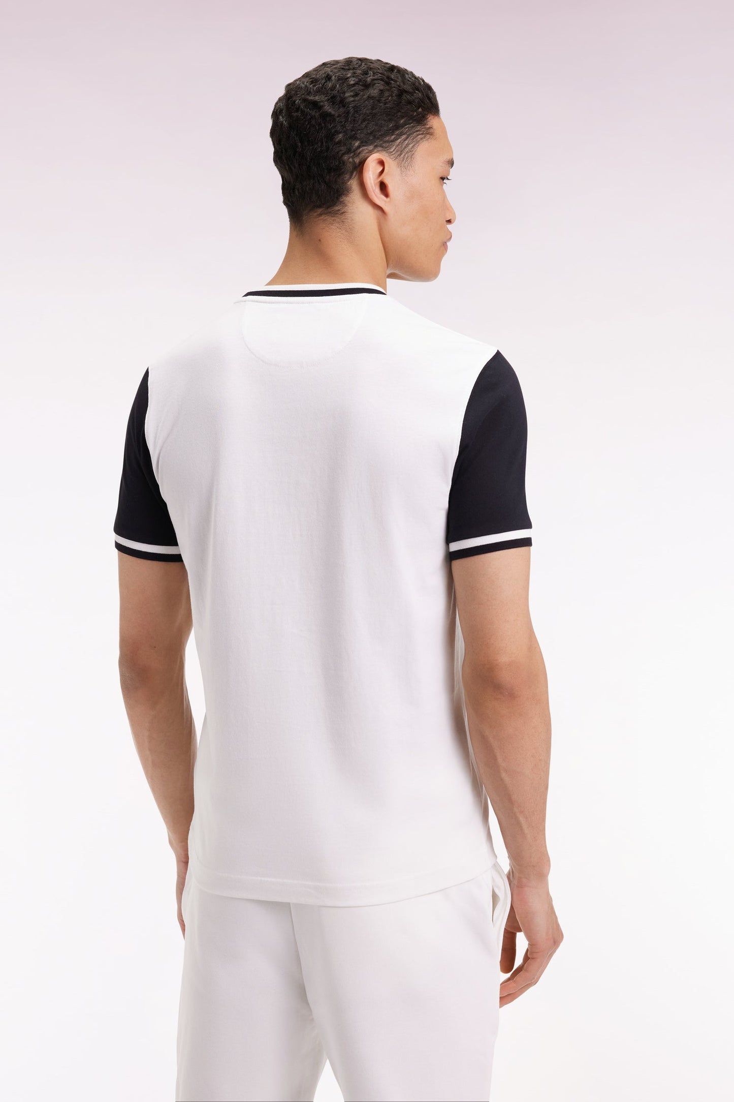 T-shirt bicolore à manches courtes en coton blanc broderie 10