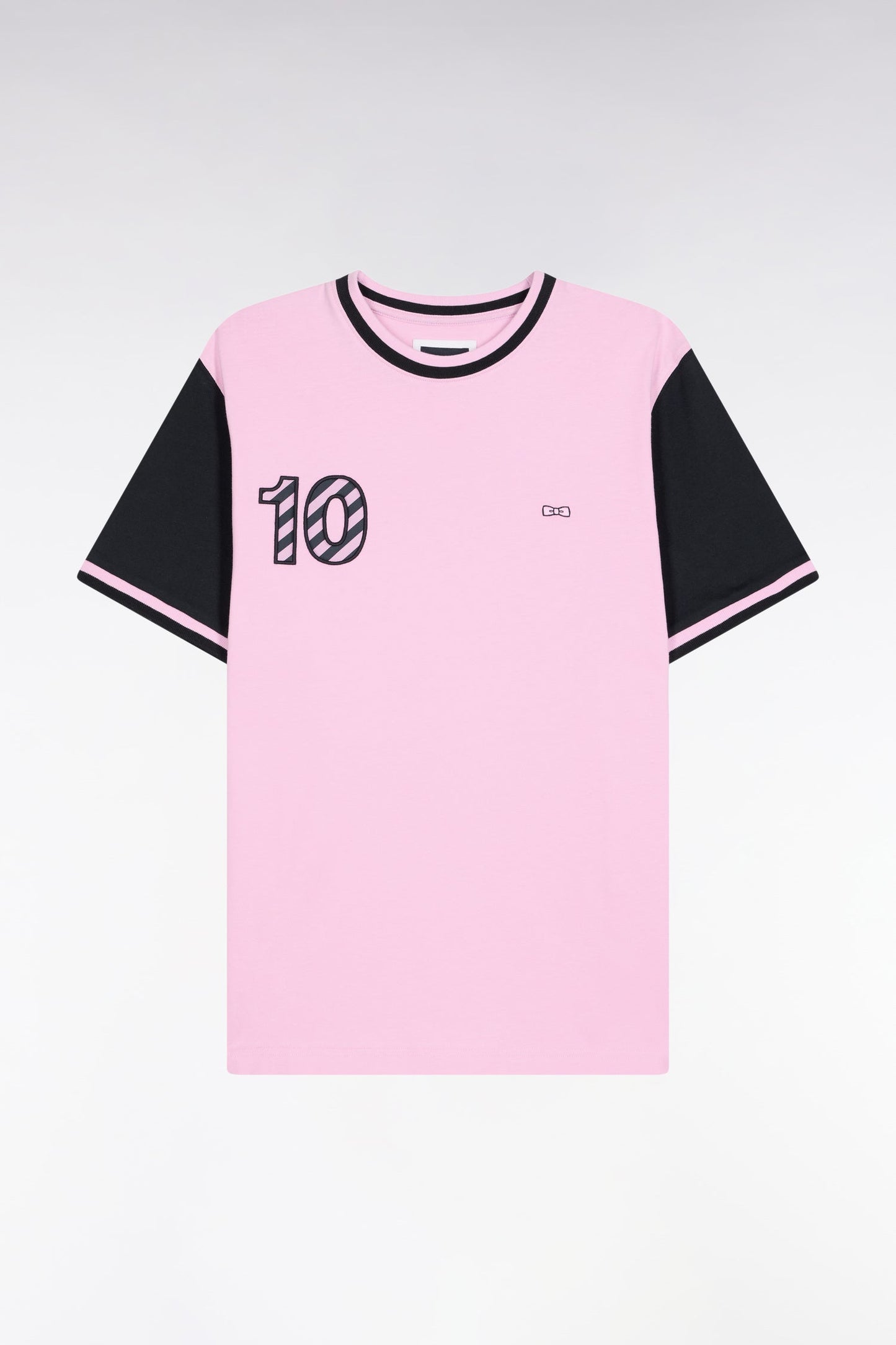 T-shirt bicolore à manches courtes en coton marine broderie 10