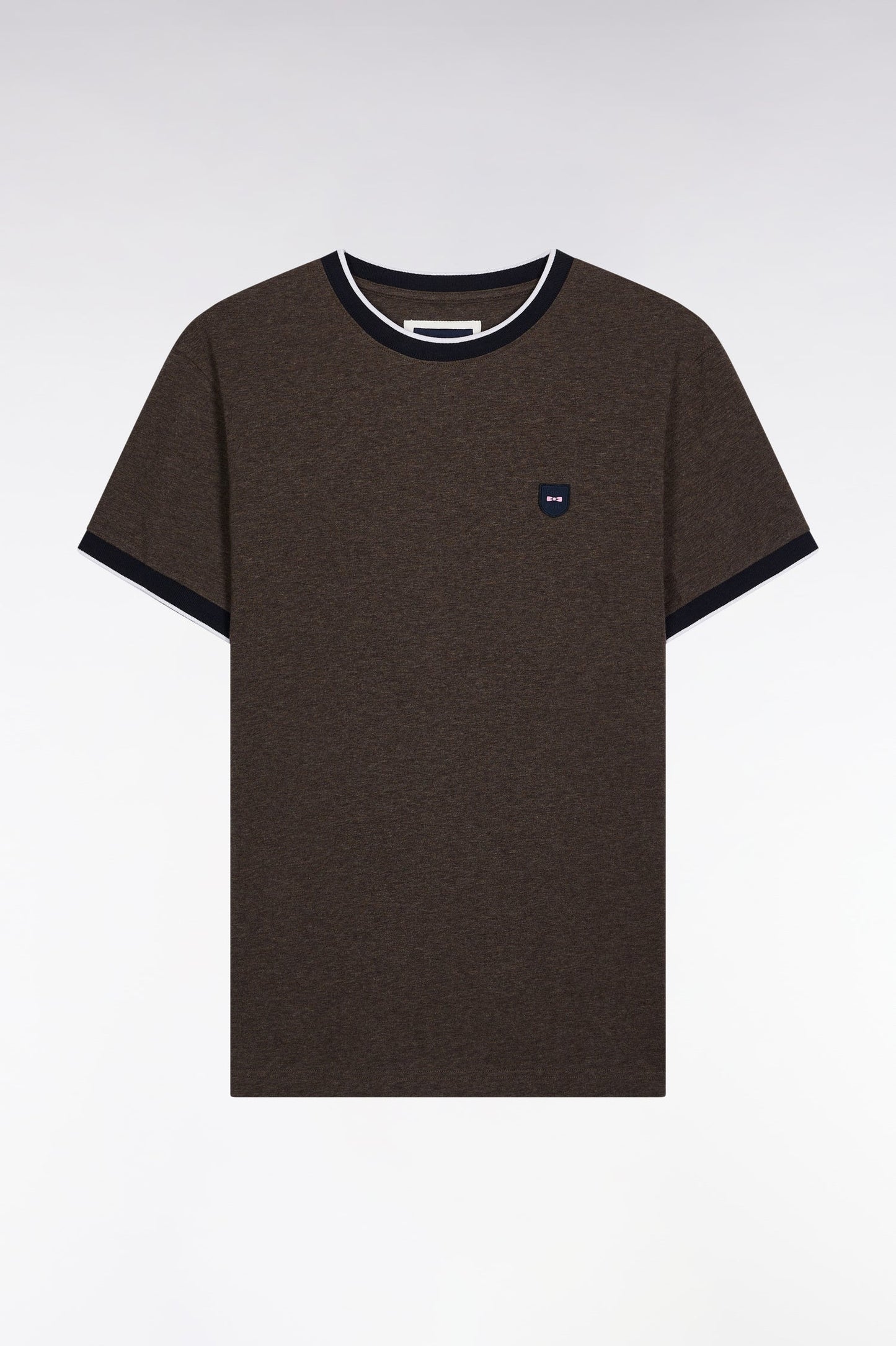 T-shirt à manches courtes en coton stretch marron coupe ajustée