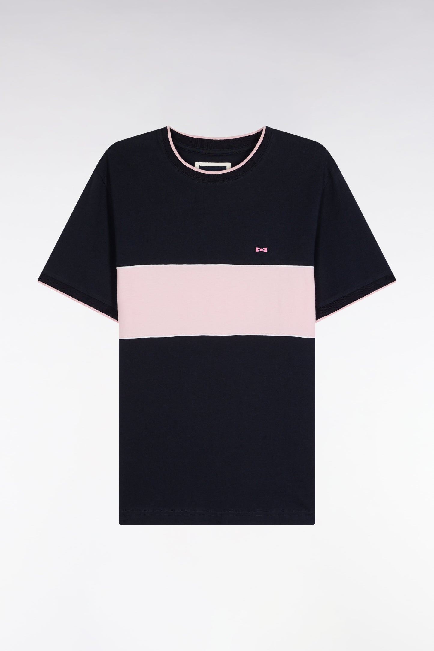 T-shirt bicolore à manches courtes en coton marine et rose