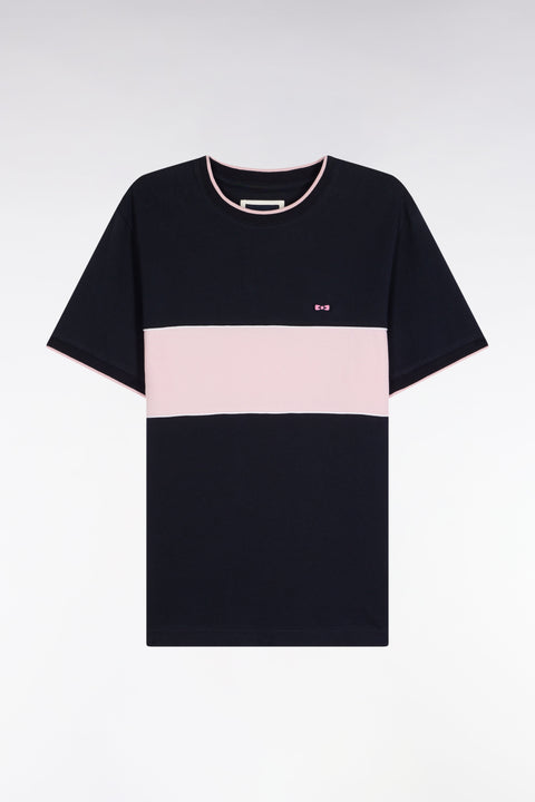 T-shirt bicolore à manches courtes en coton marine et rose - Image 2