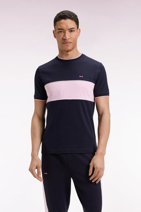 T-shirt bicolore à manches courtes en coton marine et rose - Image 1
