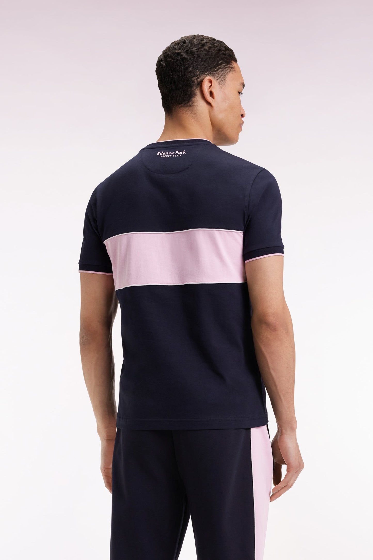 T-shirt bicolore à manches courtes en coton marine et rose