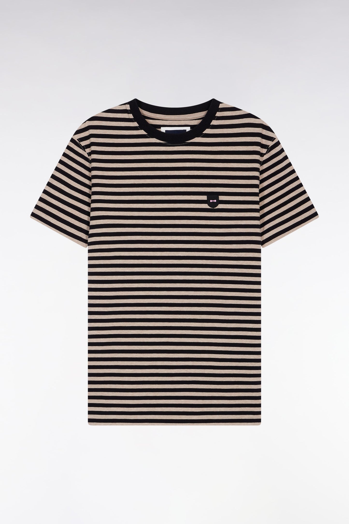 T-shirt à manches courtes en jersey de coton rayé marine et marron