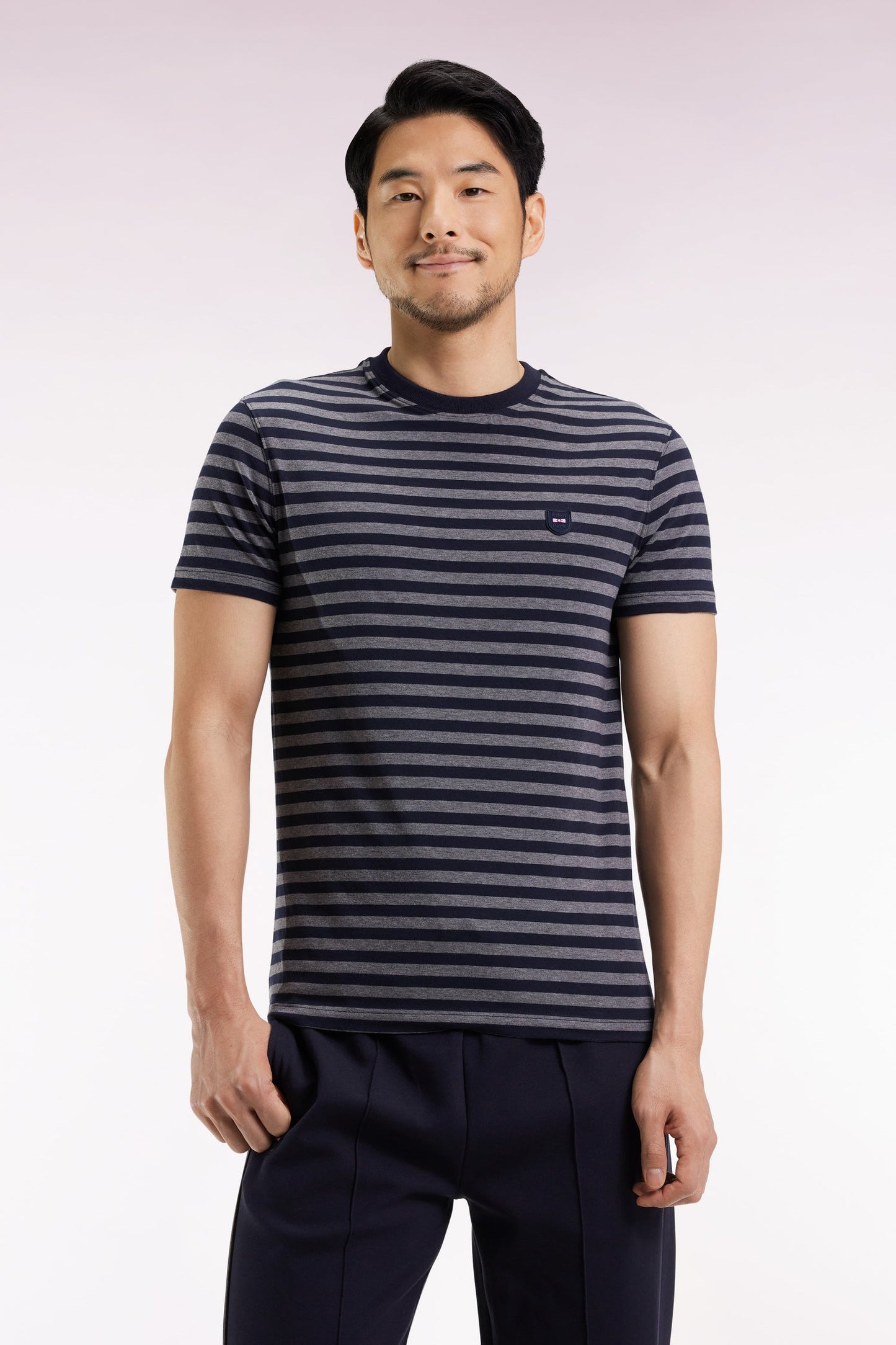 T-shirt à manches courtes en jersey de coton rayé gris