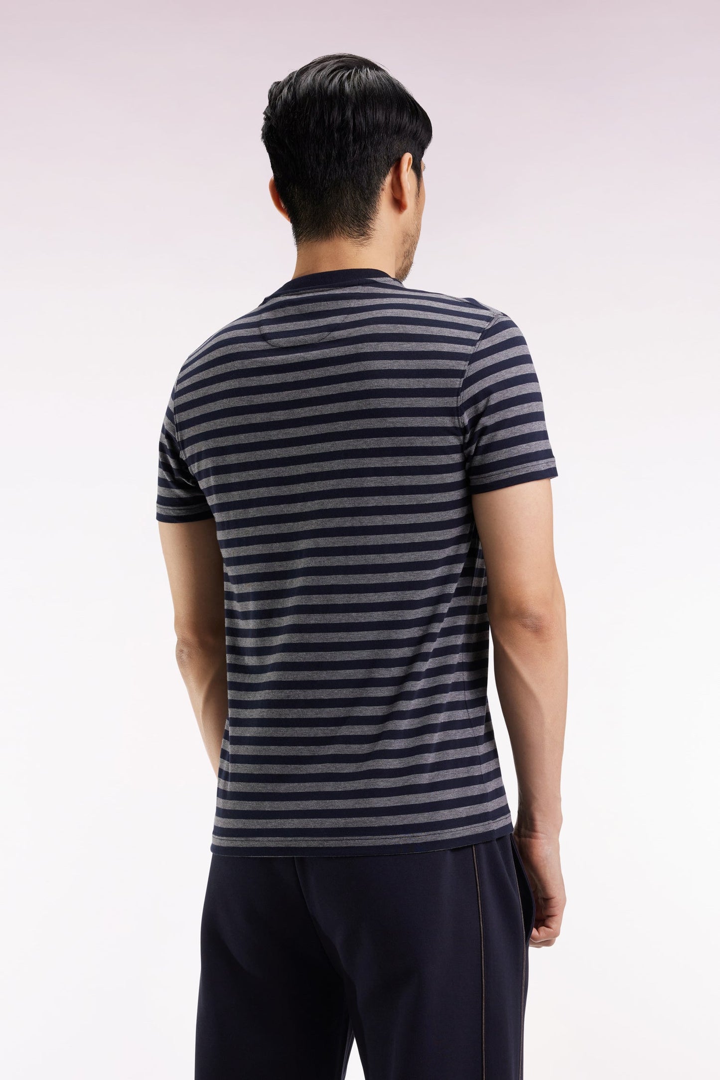T-shirt à manches courtes en jersey de coton rayé gris