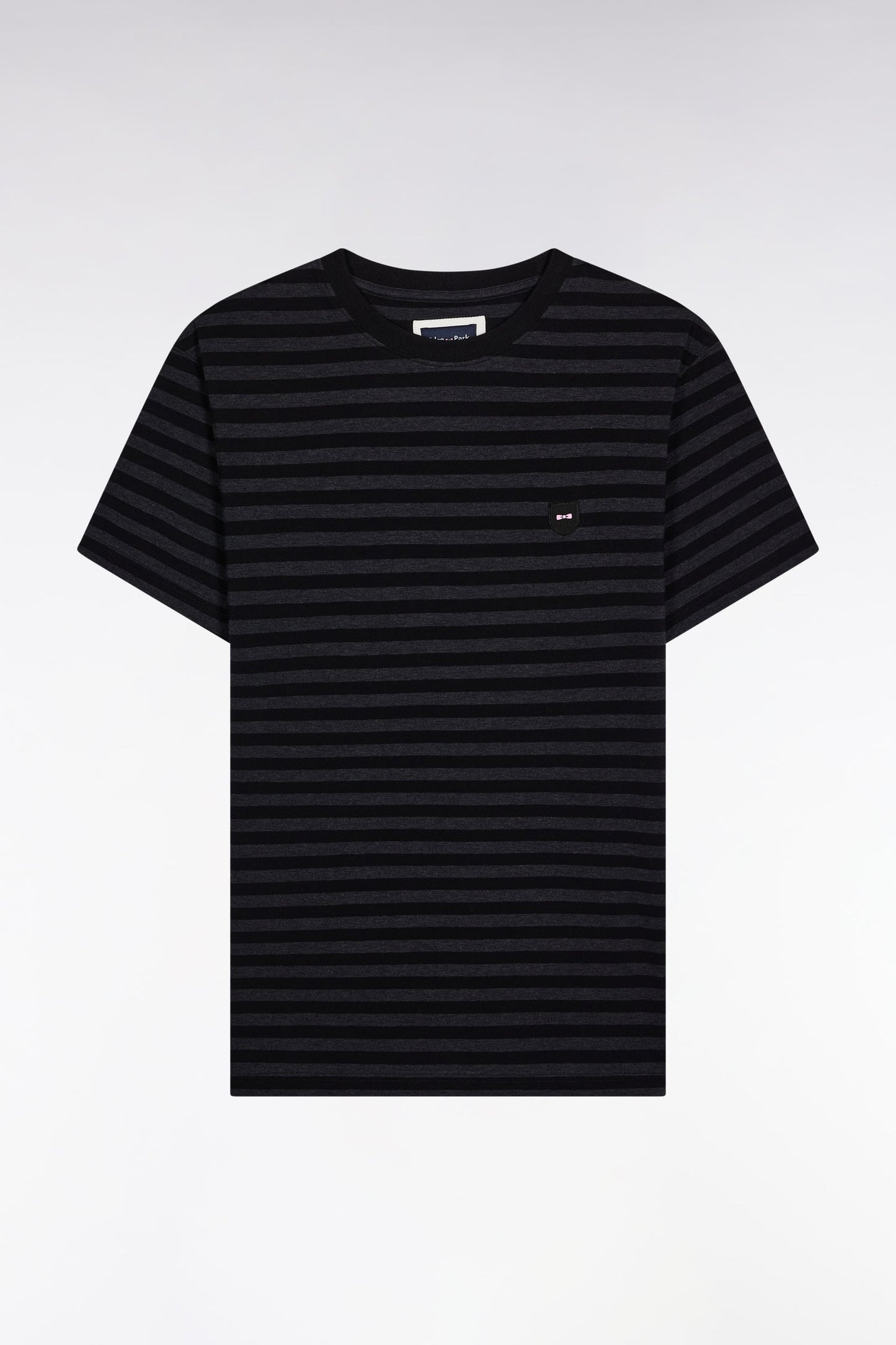 T-shirt à manches courtes en jersey de coton rayé noir et gris