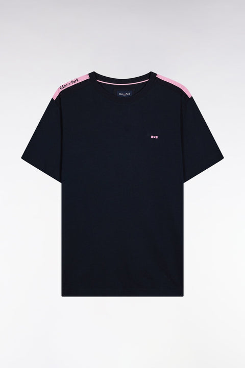 T-shirt à manches courtes en coton marine bande épaules - Image 2