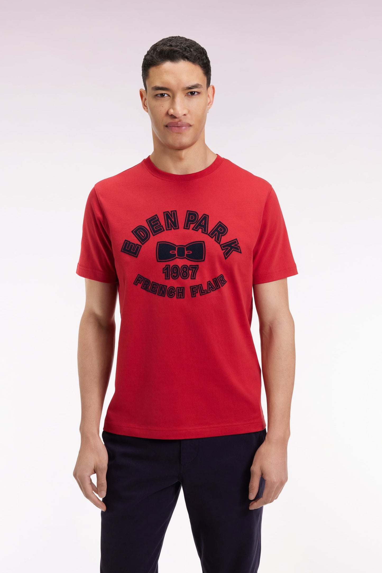 T-shirt à manches courtes en coton rouge impression effet velours