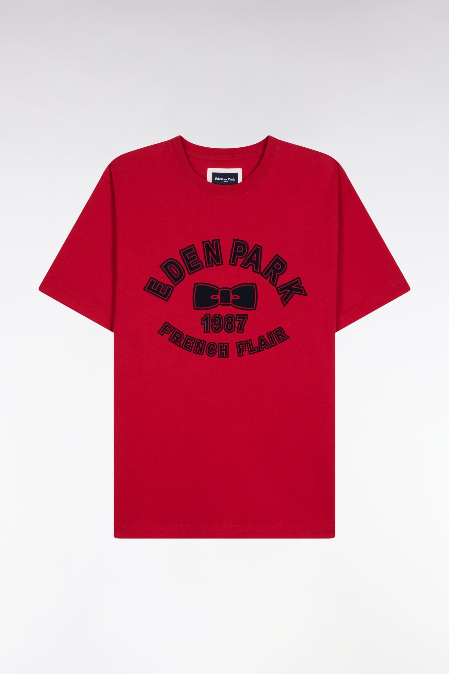 T-shirt à manches courtes en coton rouge impression effet velours