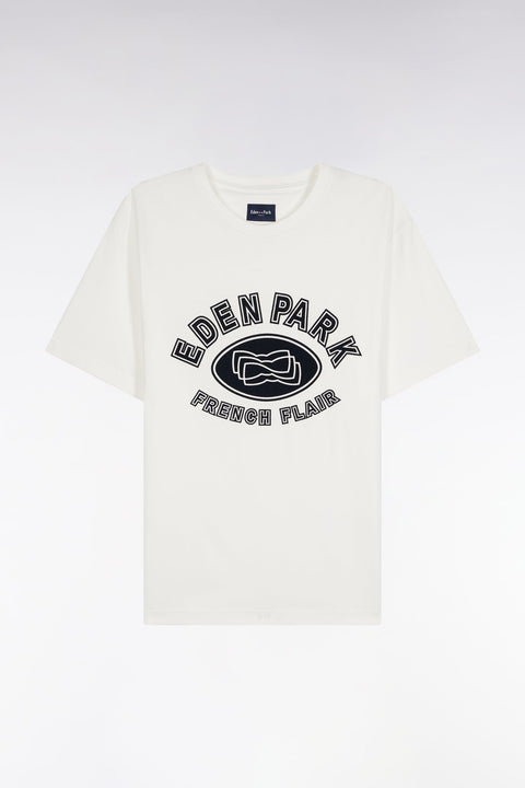 T-shirt à manches courtes en coton blanc impression effet velours - Image 2