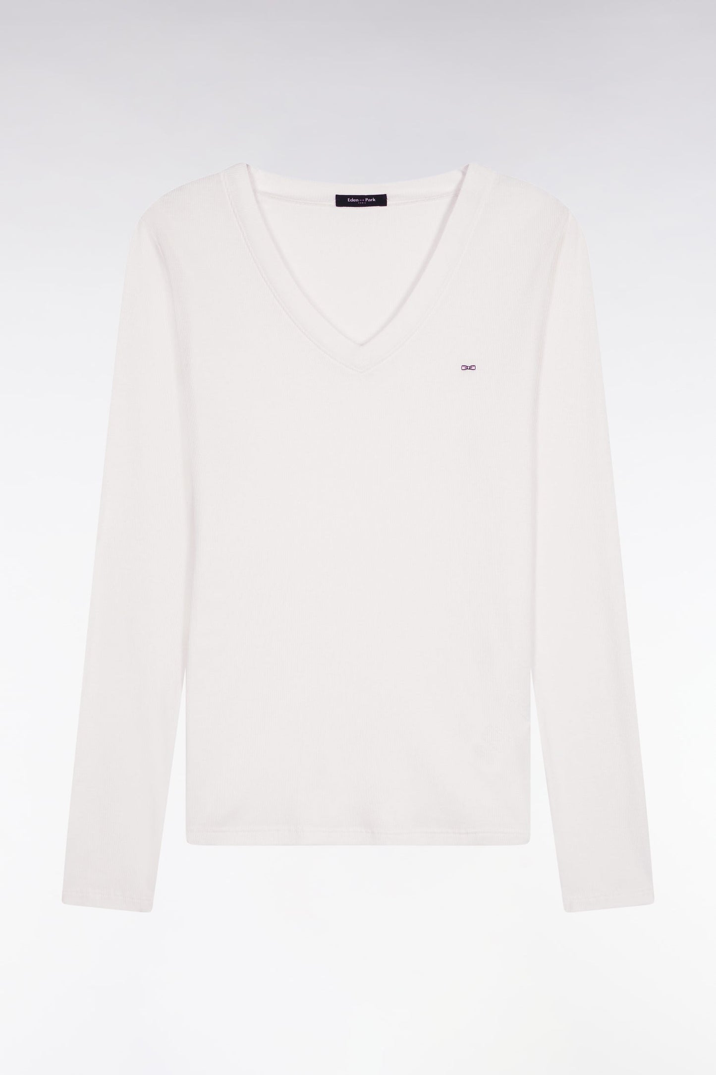 T-shirt à manches longues en coton Pima côtelé blanc coupe slim