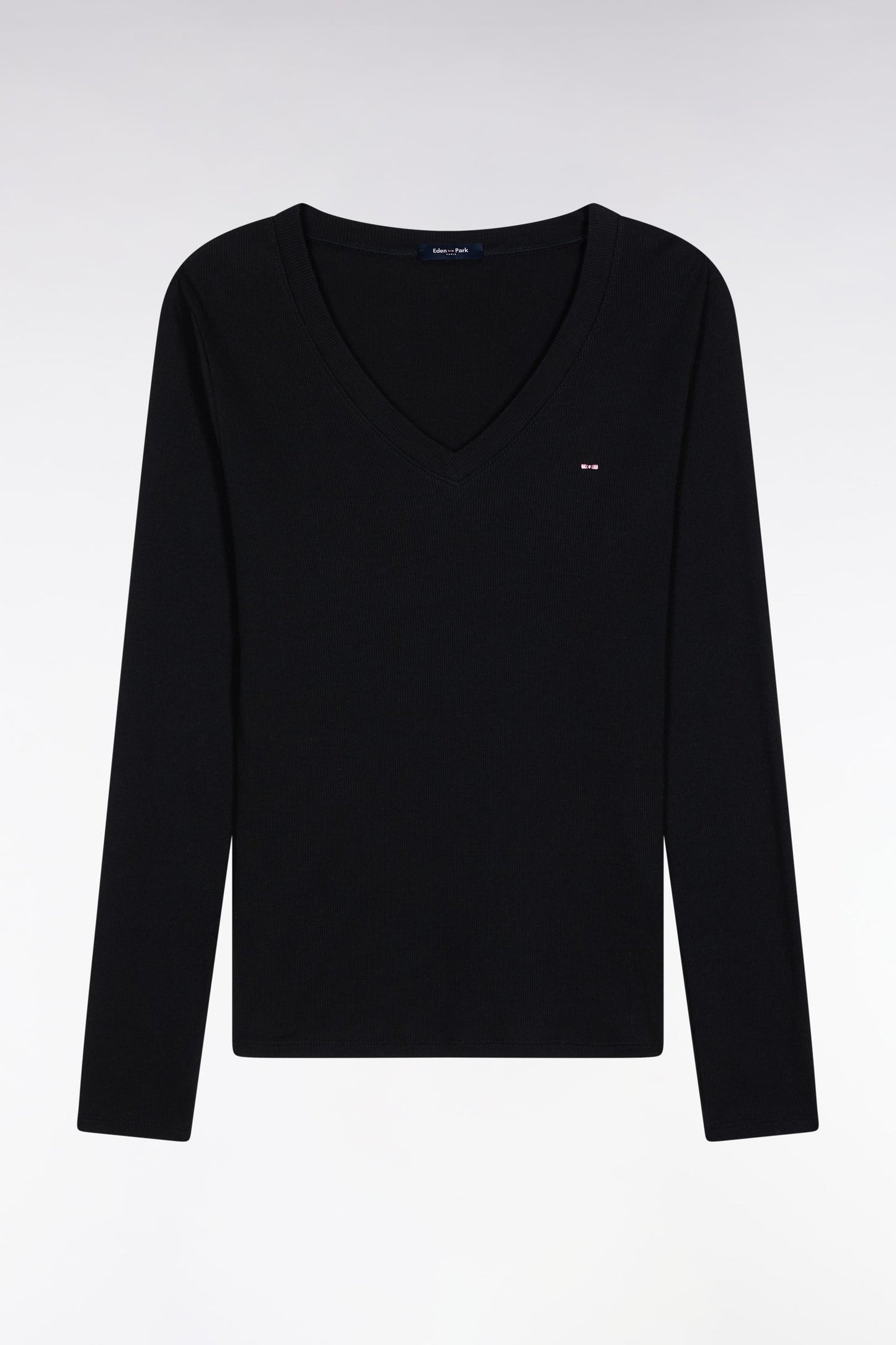 T-shirt à manches longues en coton Pima côtelé noir coupe slim
