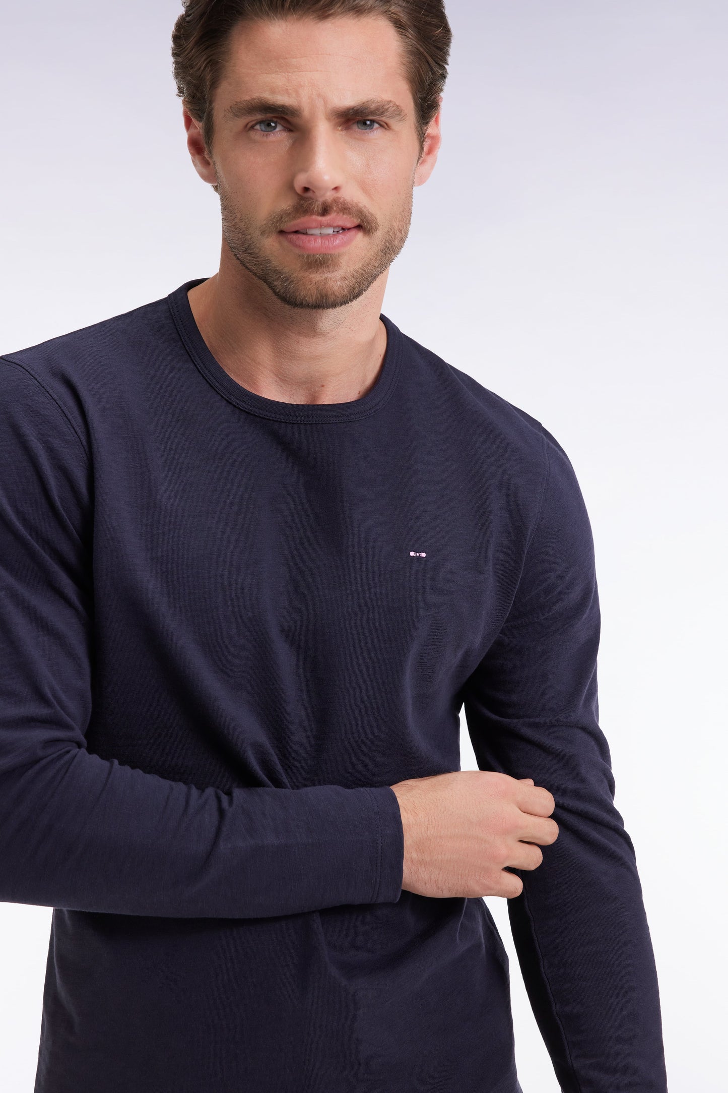T-shirt à manches longues en coton slub marine