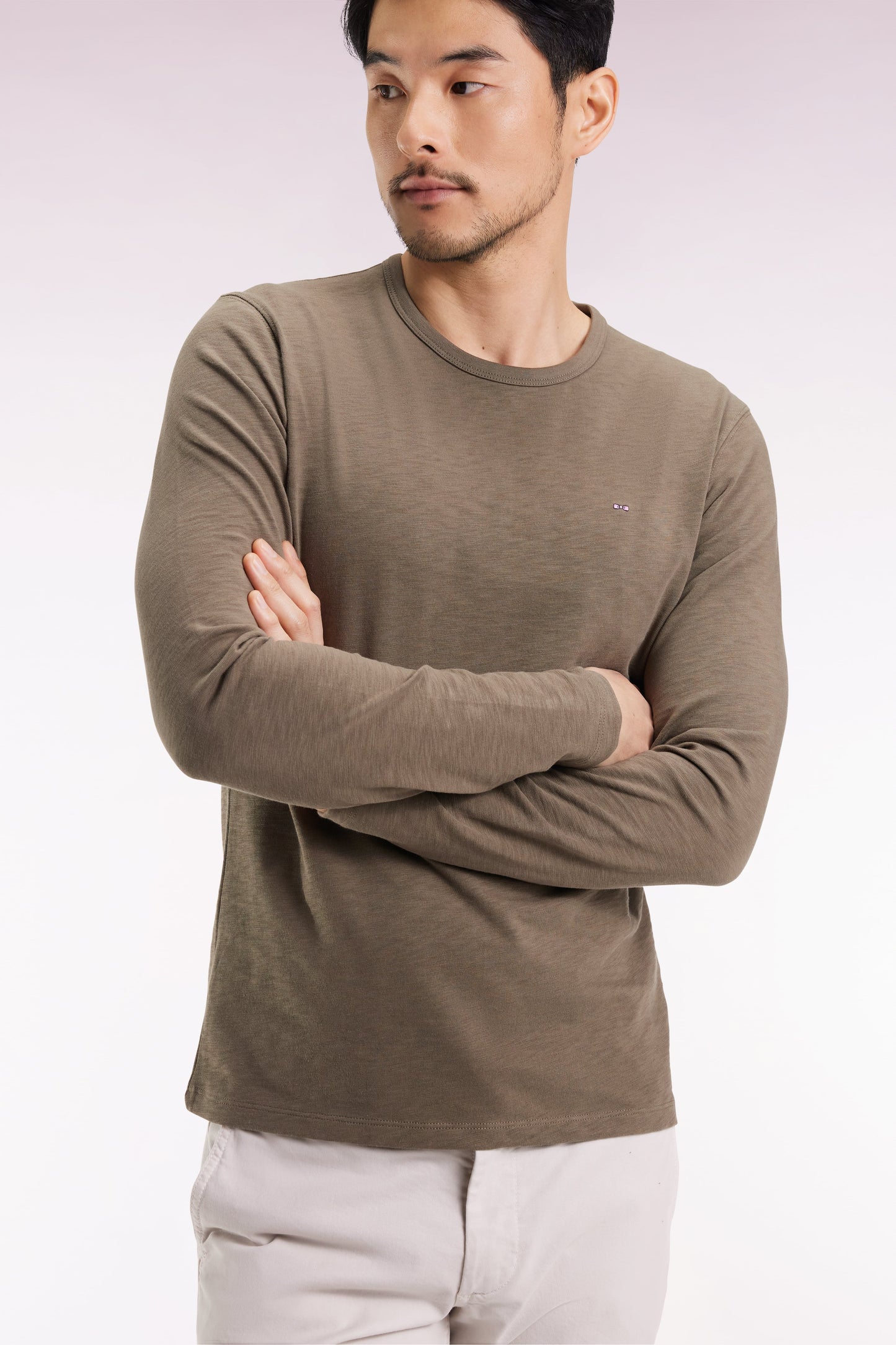 T-shirt à manches longues en coton slub kaki