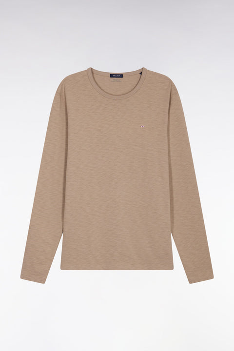 T-shirt à manches longues en coton slub beige - Image 2