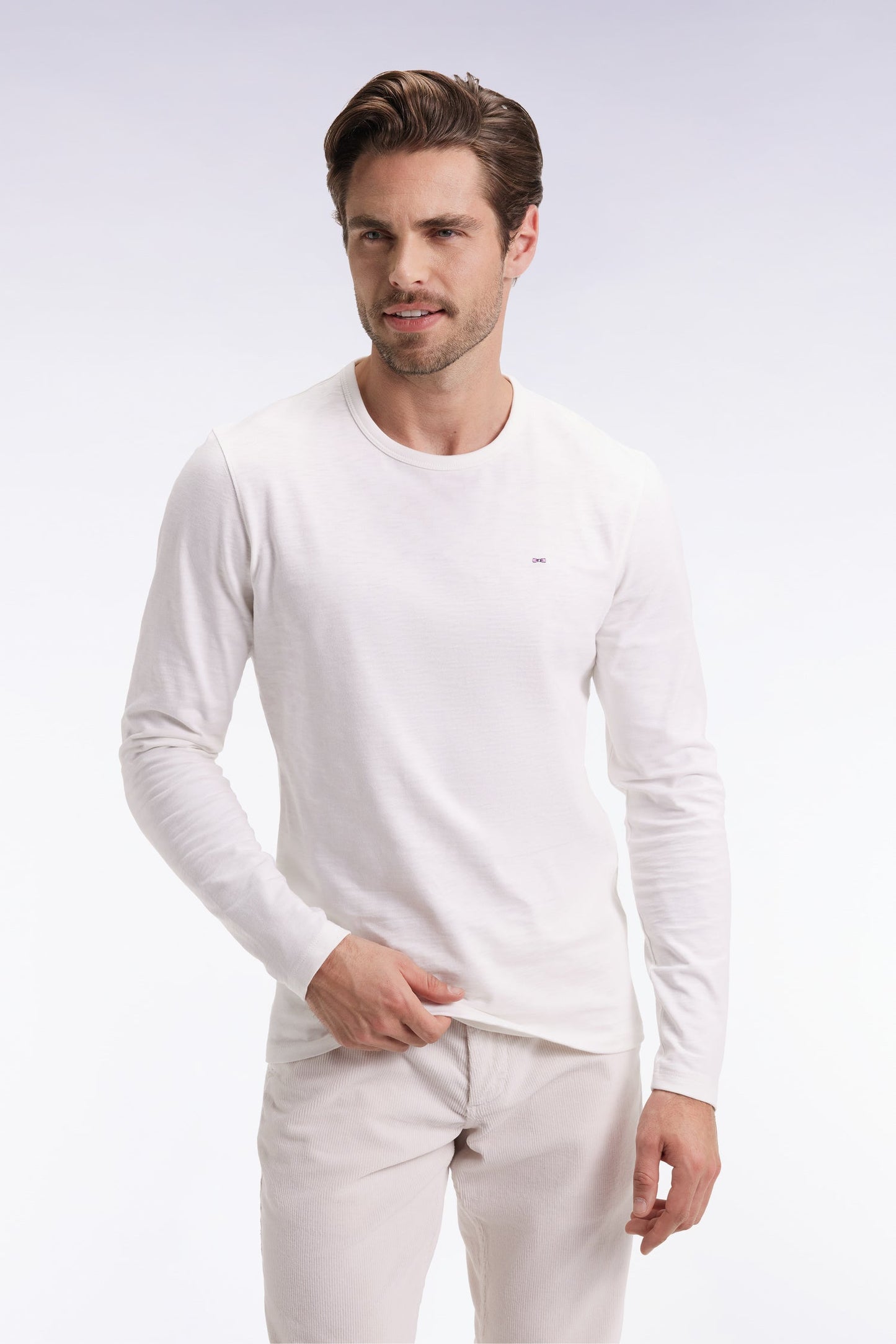 T-shirt à manches longues en coton slub écru