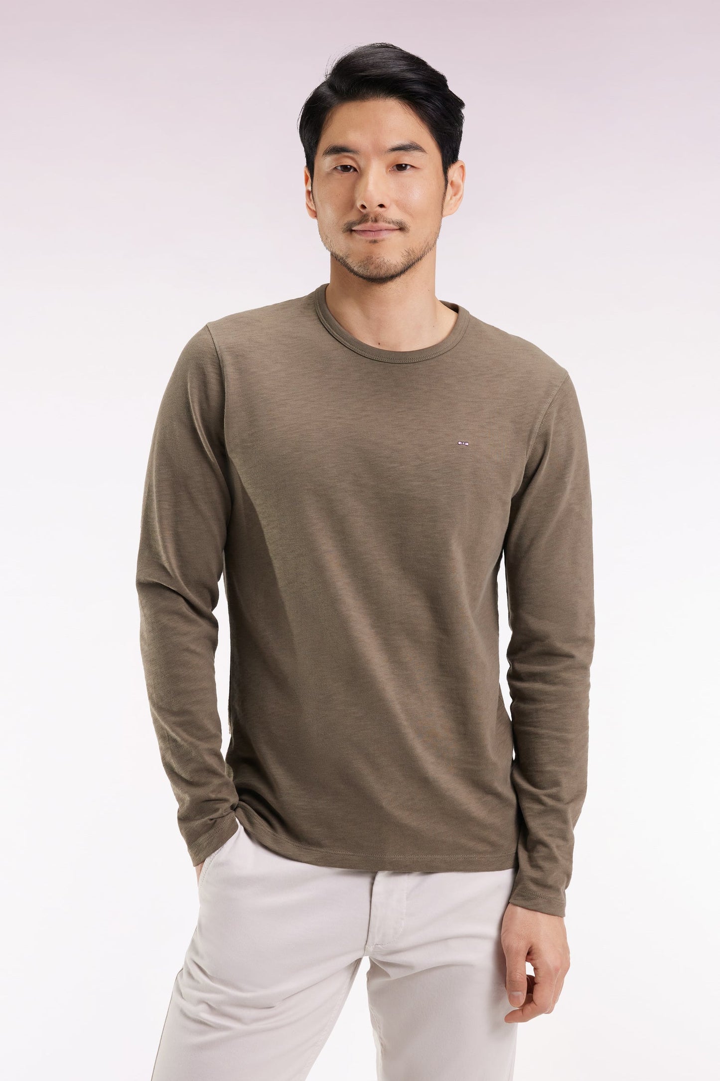T-shirt à manches longues en coton slub kaki