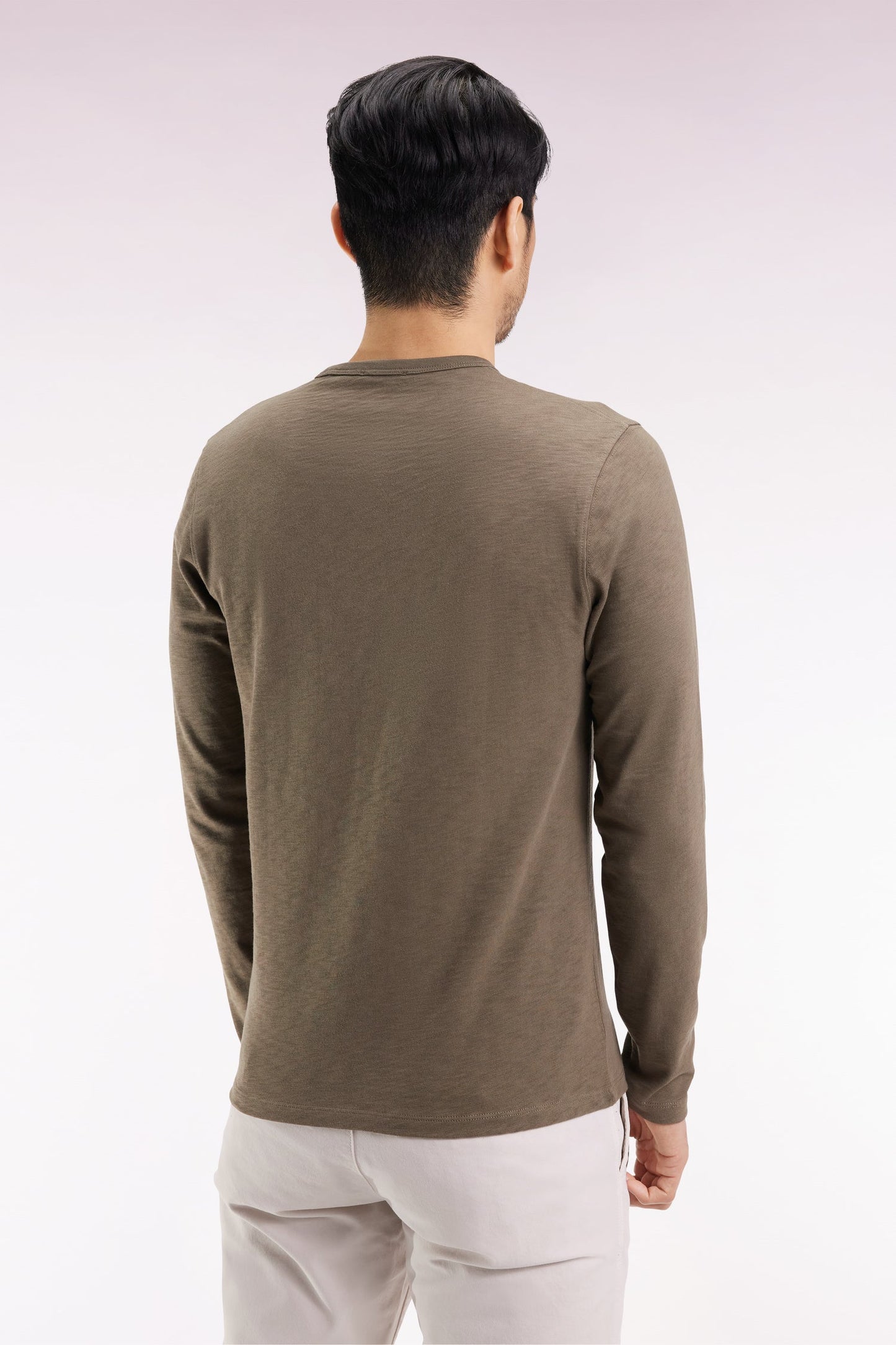 T-shirt à manches longues en coton slub kaki