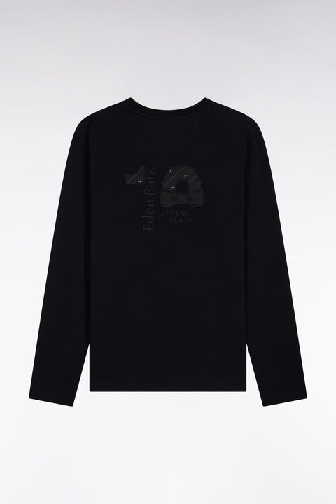 T-shirt col rond à manches longues en coton noir - Image 2