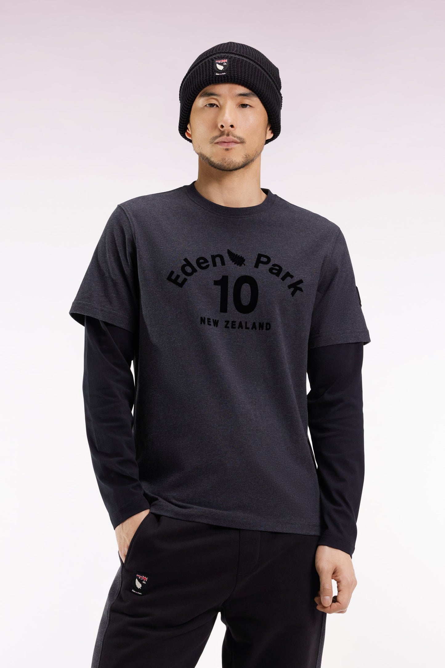 T-shirt à manches longues en coton gris effet superposition