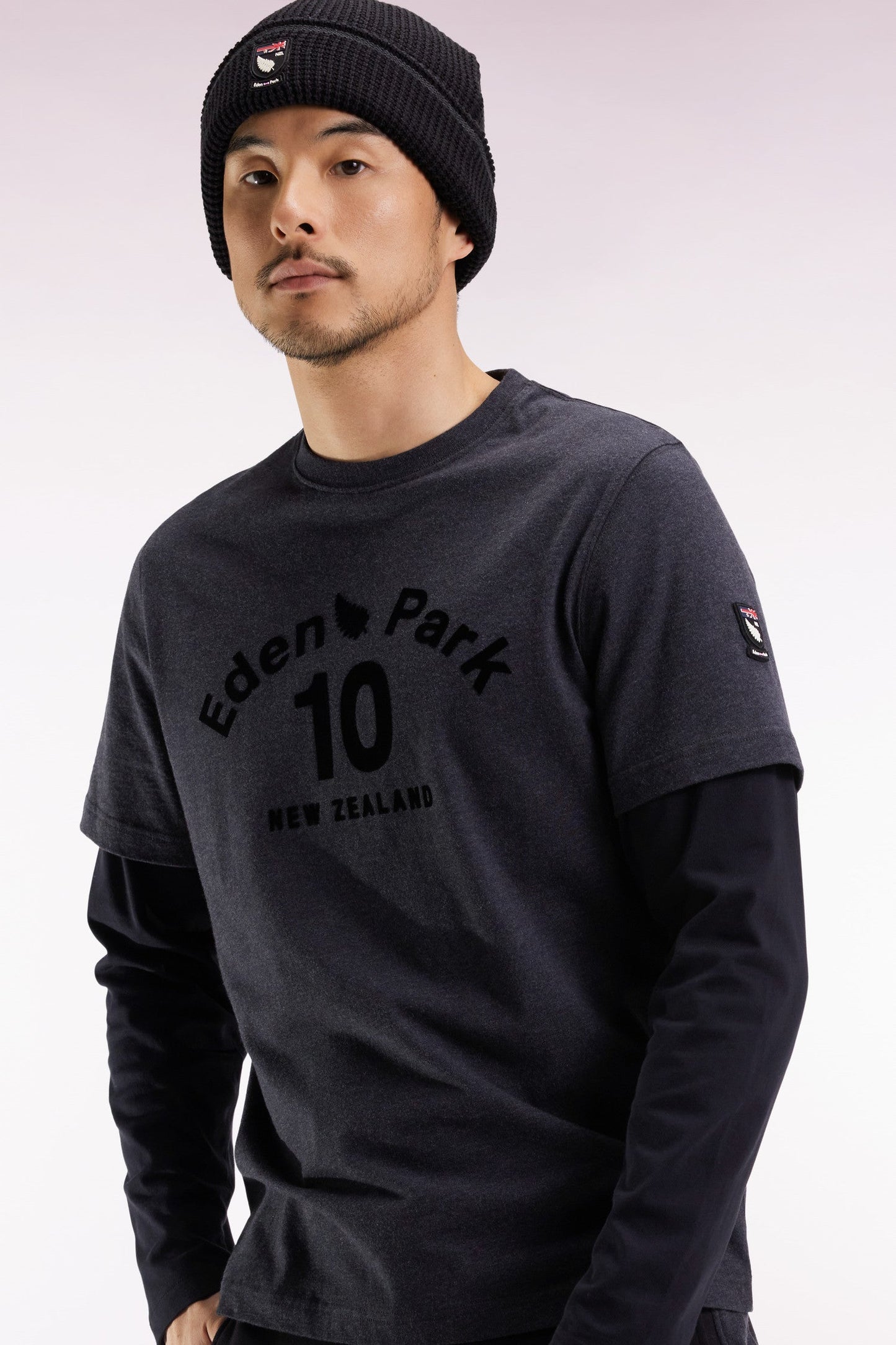 T-shirt à manches longues en coton gris effet superposition