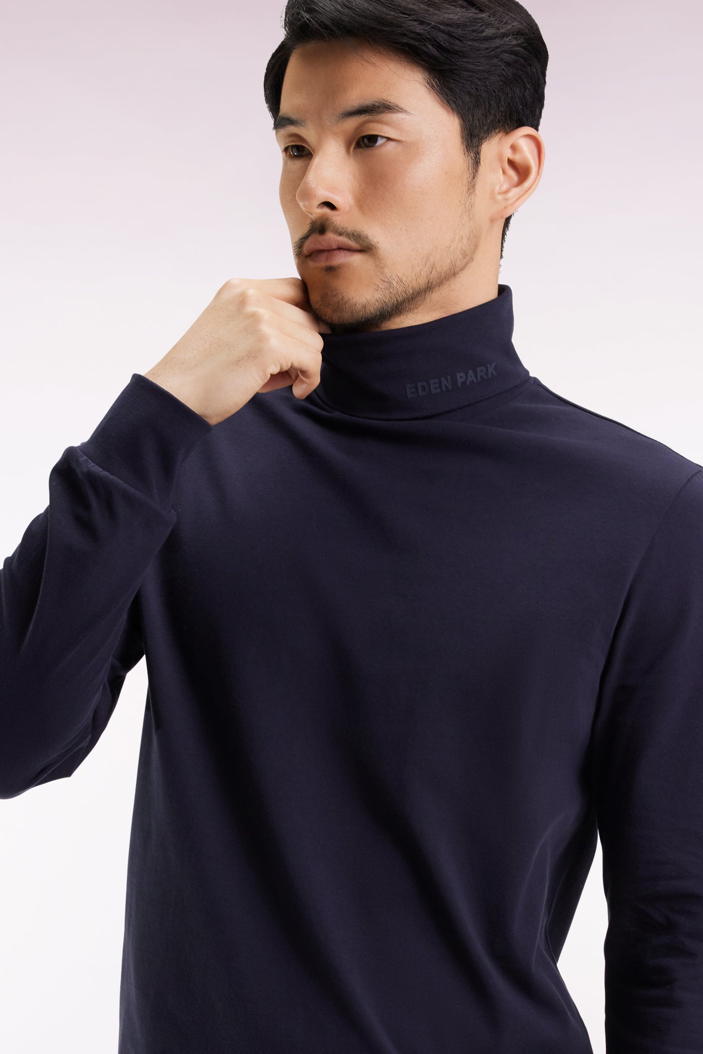 T-shirt col roulé à manches longues en coton stretch marine