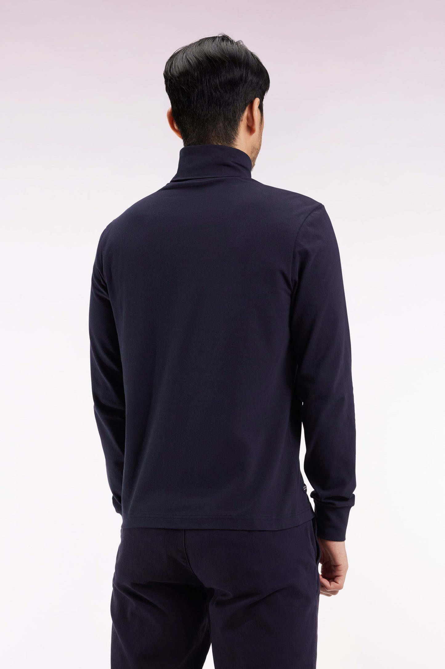 T-shirt col roulé à manches longues en coton stretch marine