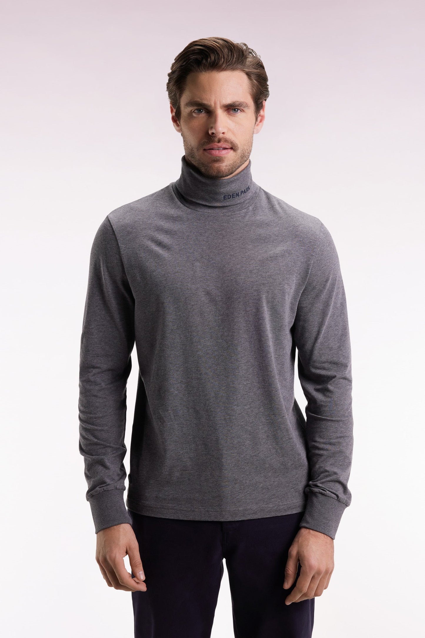 T-shirt col roulé à manches longues en coton stretch gris