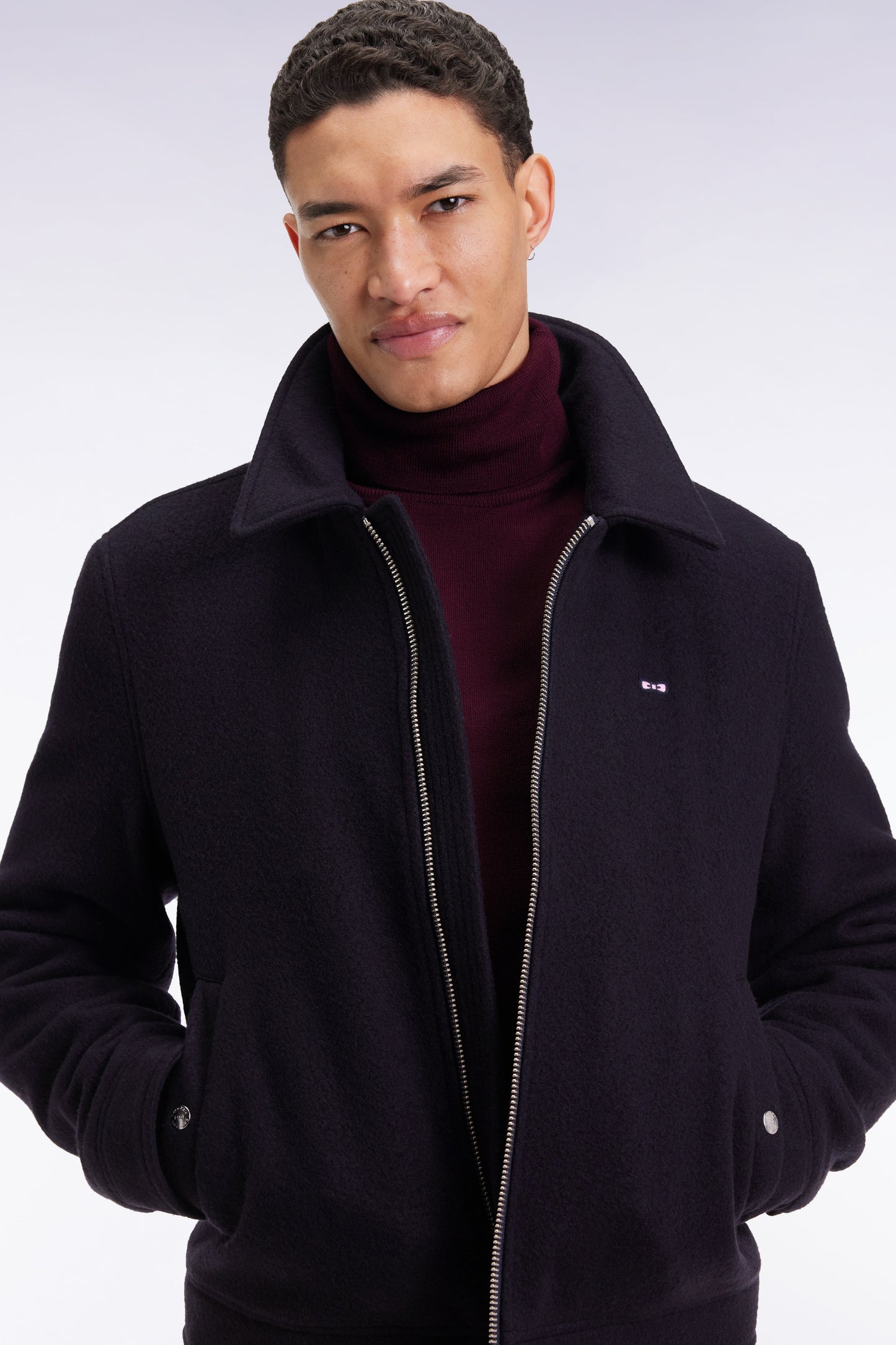 Blouson en laine bouillie mélangée marine