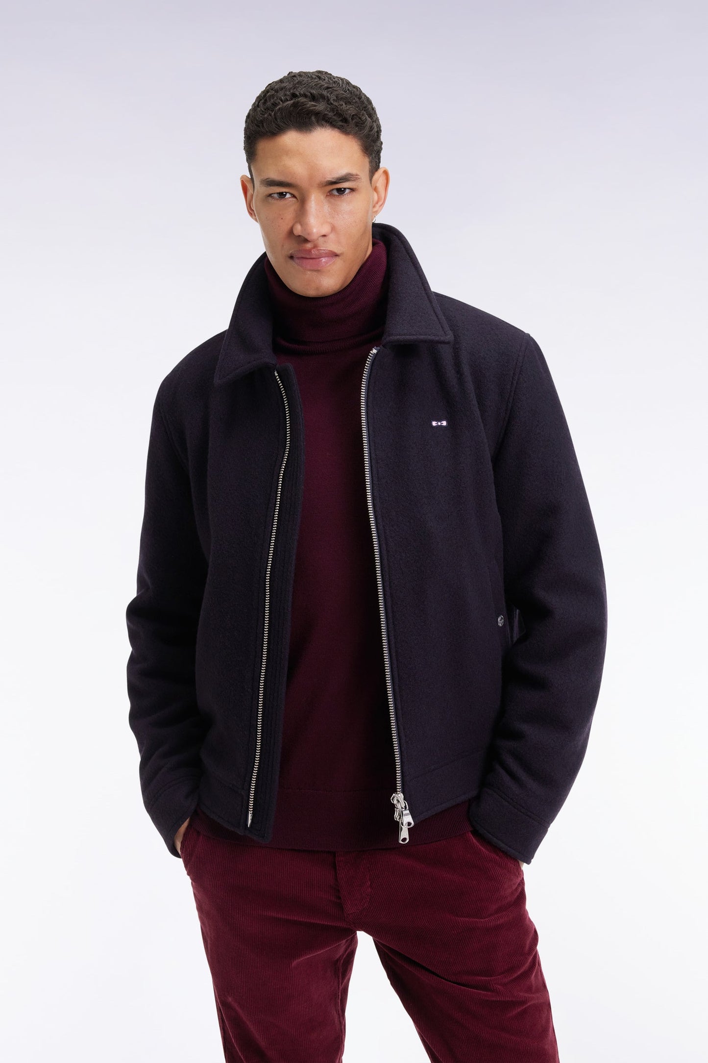 Blouson en laine bouillie mélangée marine