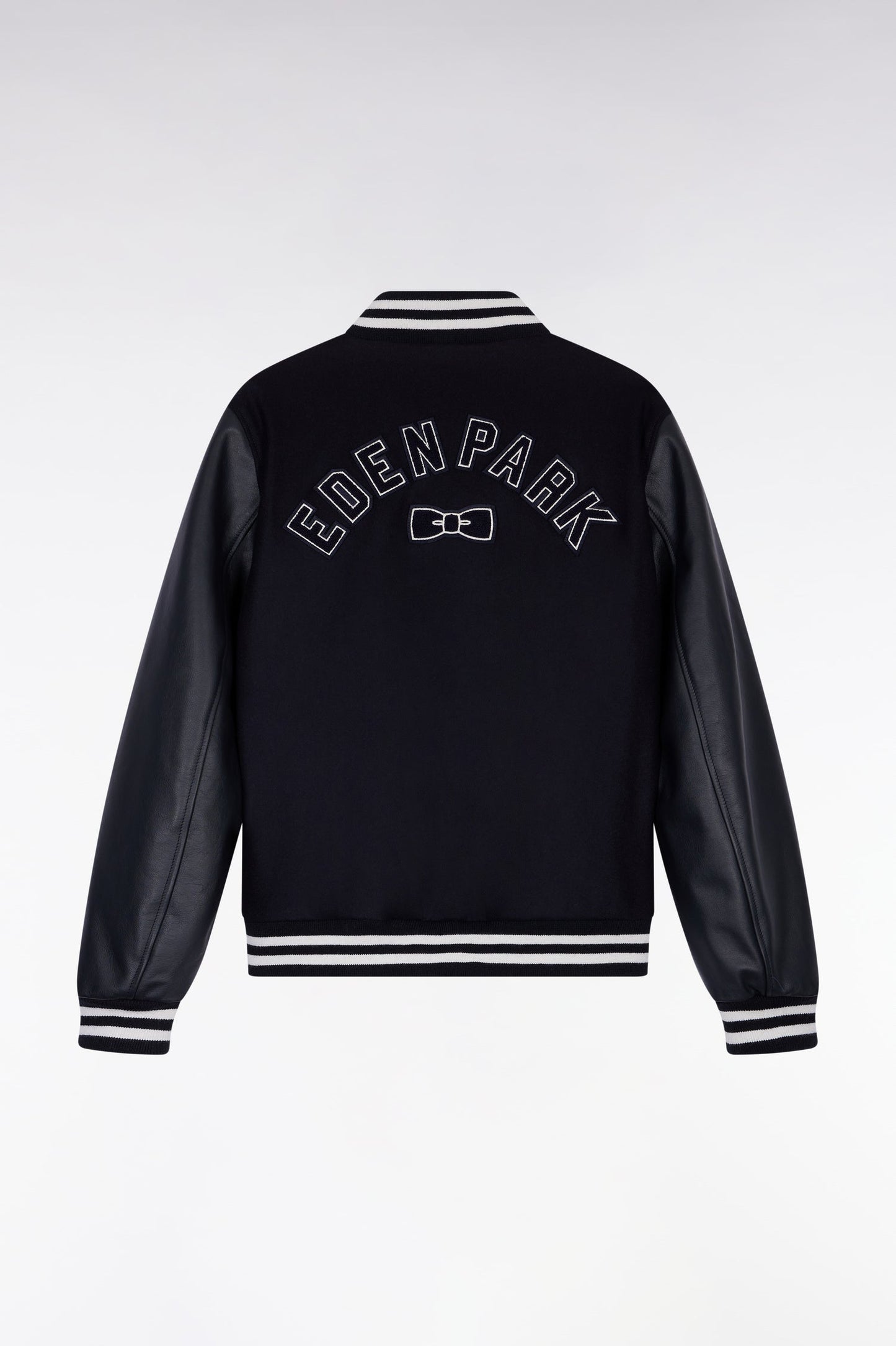 Blouson teddy bimatière manches cuir marine