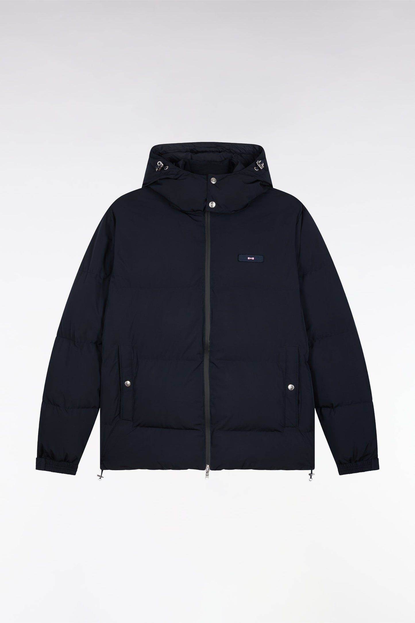 Doudoune en nylon matelassé marine à capuche amovible