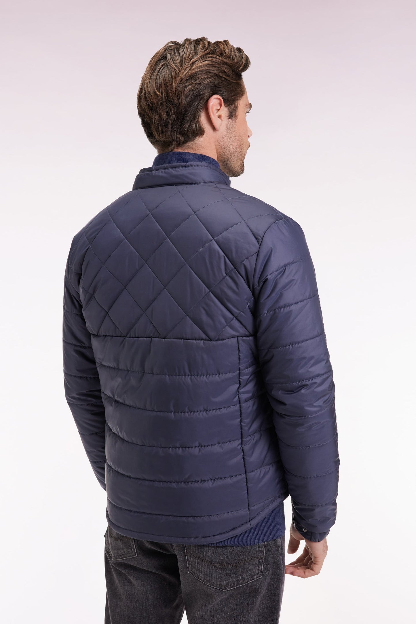 Doudoune beige en nylon matelassé à col motard