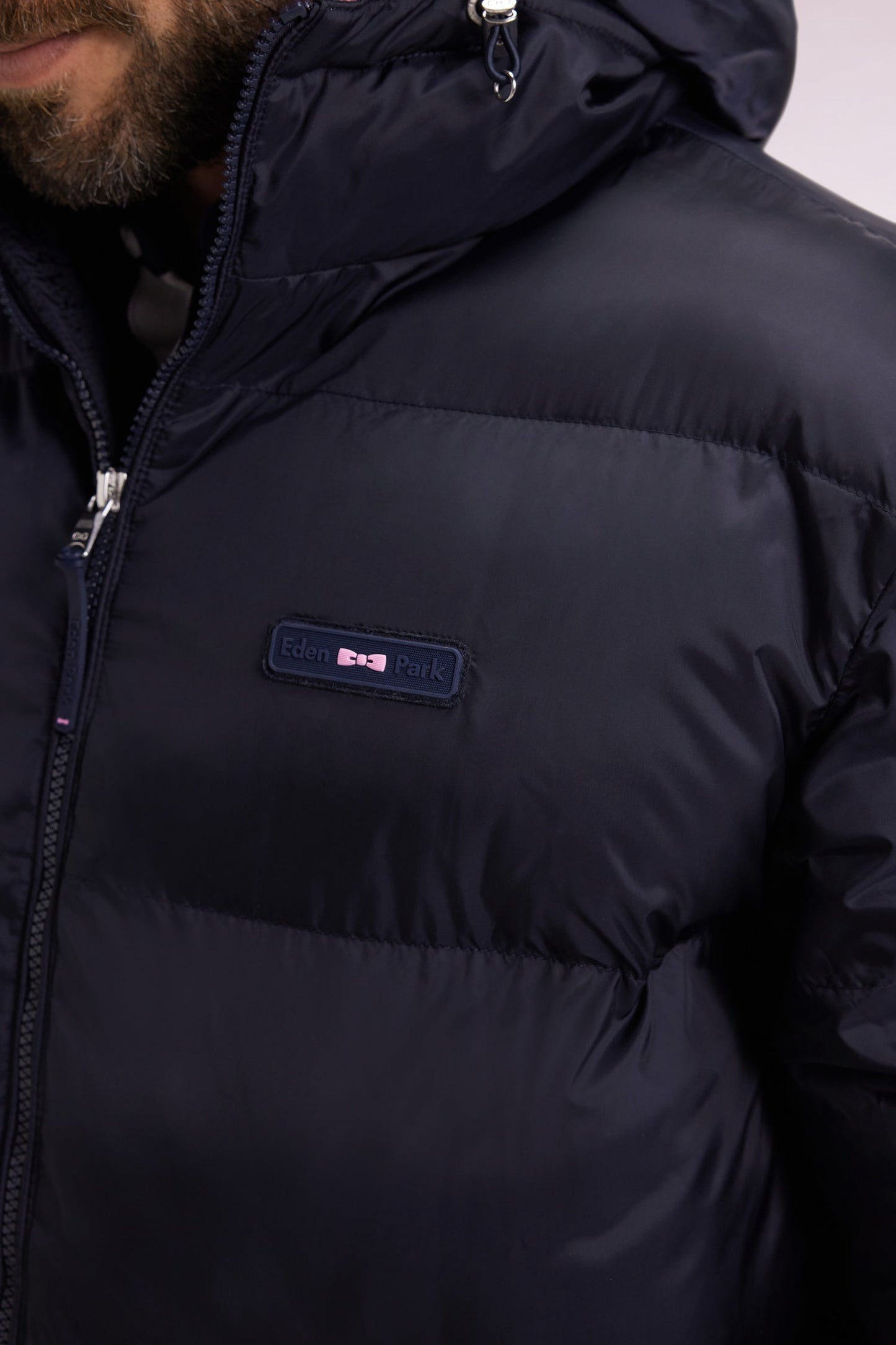 Doudoune longue en nylon matelassé marine