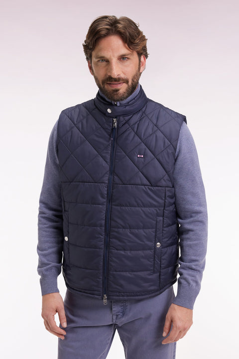 Doudoune sans manches col motard en nylon matelassé gris - Image 1