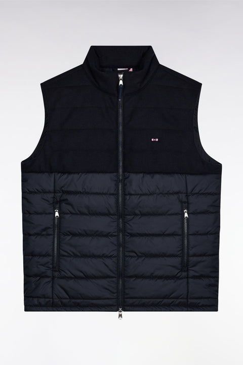 Doudoune sans manches bimatière en nylon et flanelle marine - Image 2