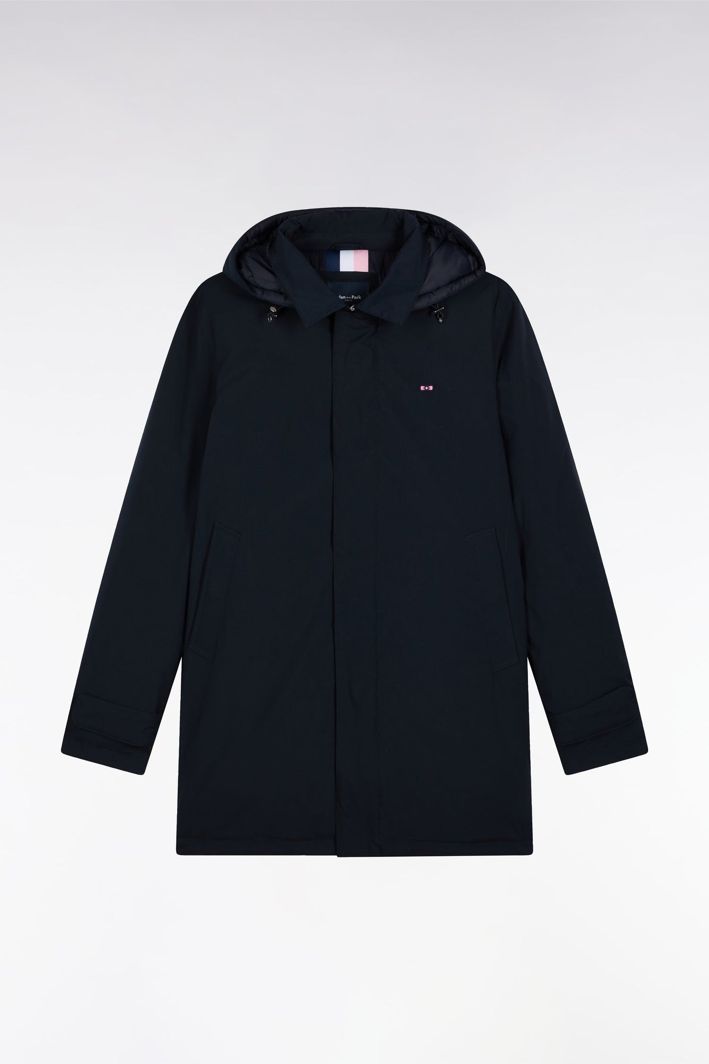 Imperméable long en nylon marine à capuche amovible