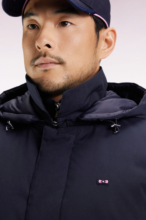 Imperméable long en nylon marine à capuche amovible - Image 3