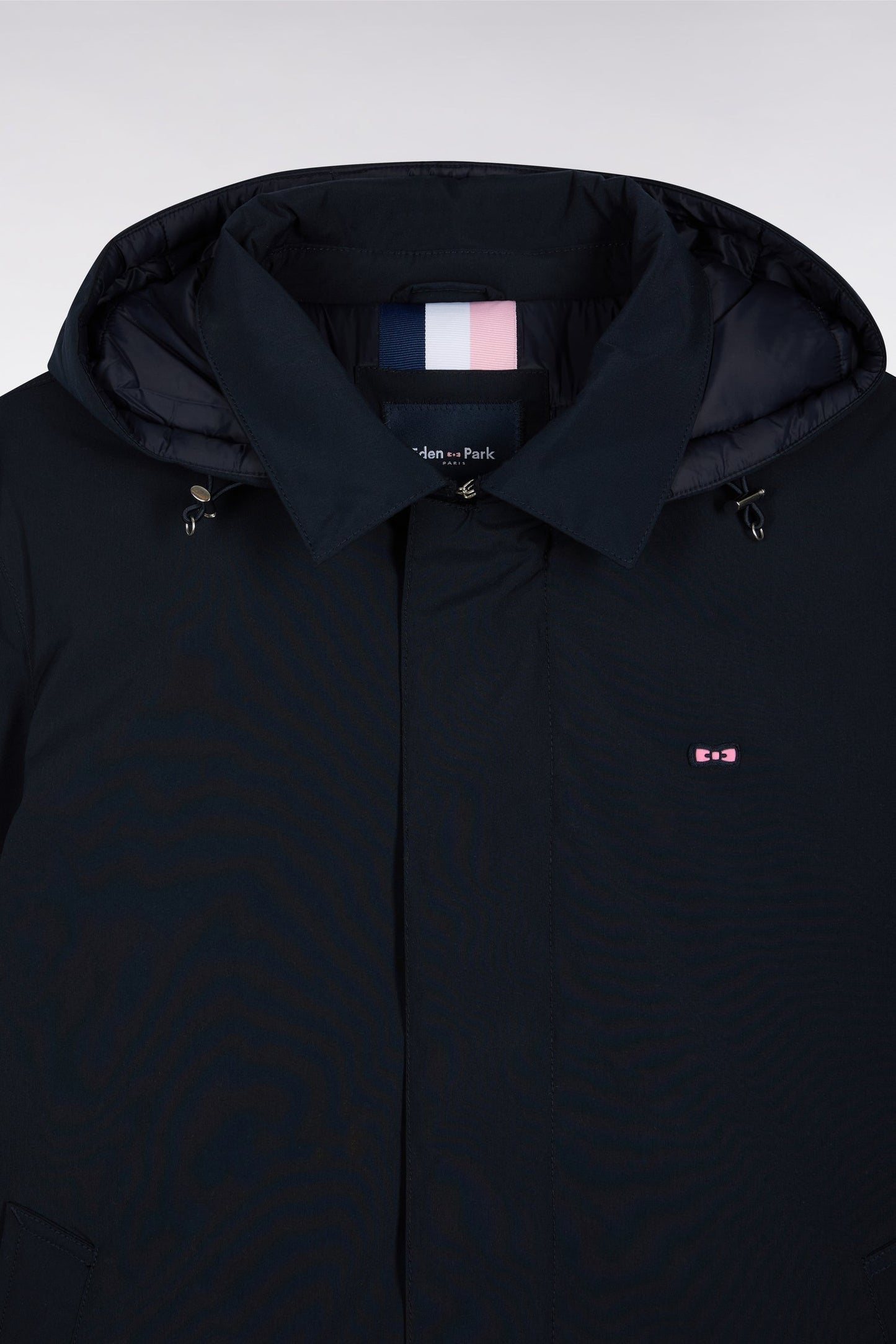 Imperméable long en nylon marine à capuche amovible