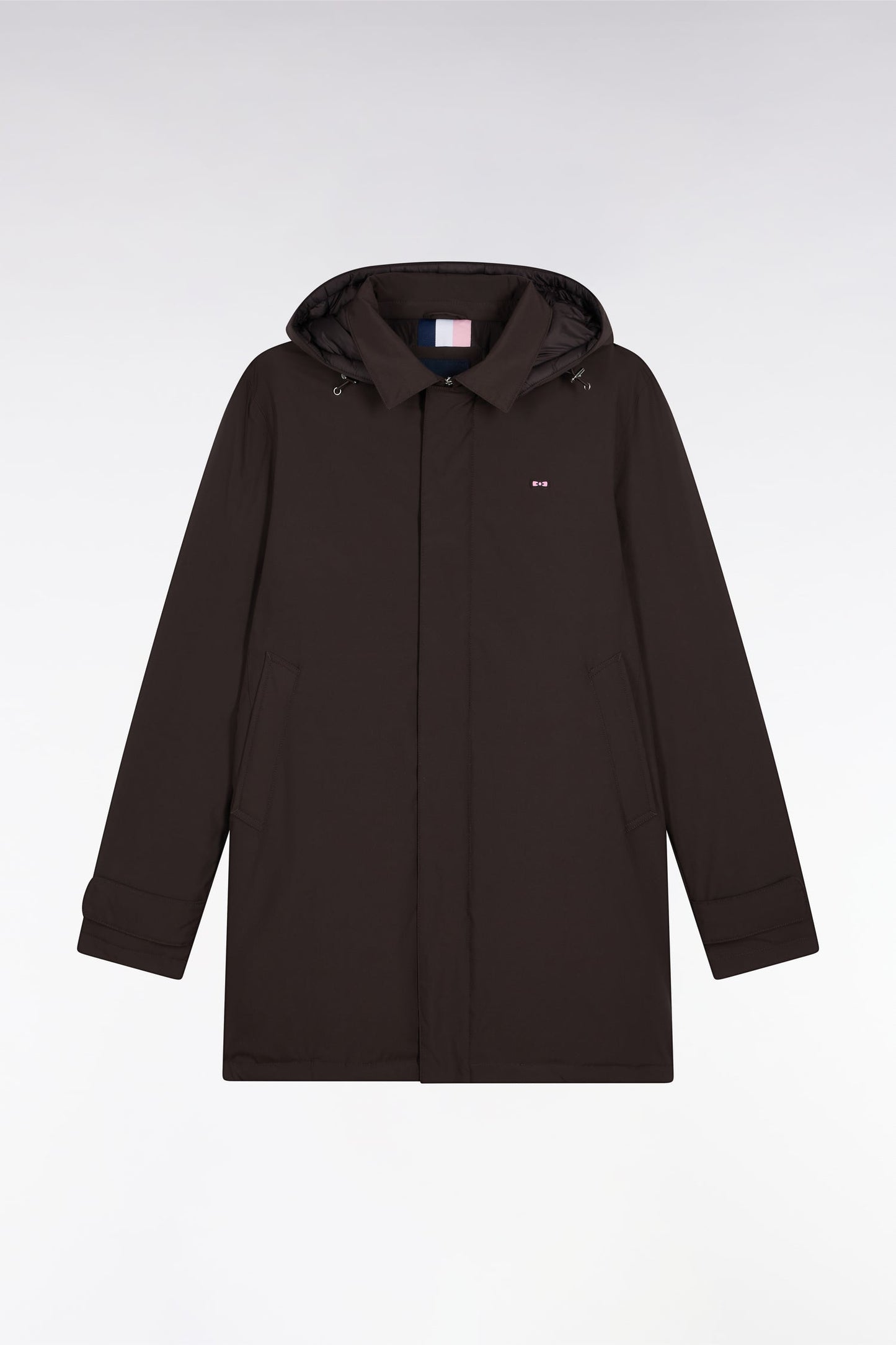 Imperméable long en nylon marron à capuche amovible
