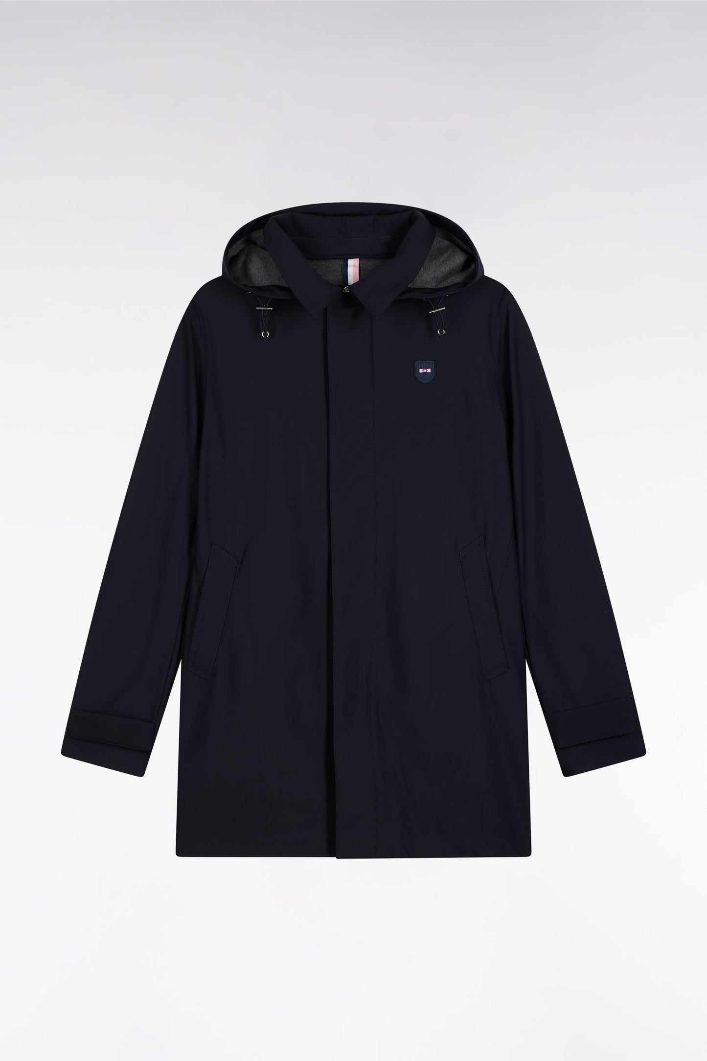 Imperméable long en jersey double face marine à capuche amovible