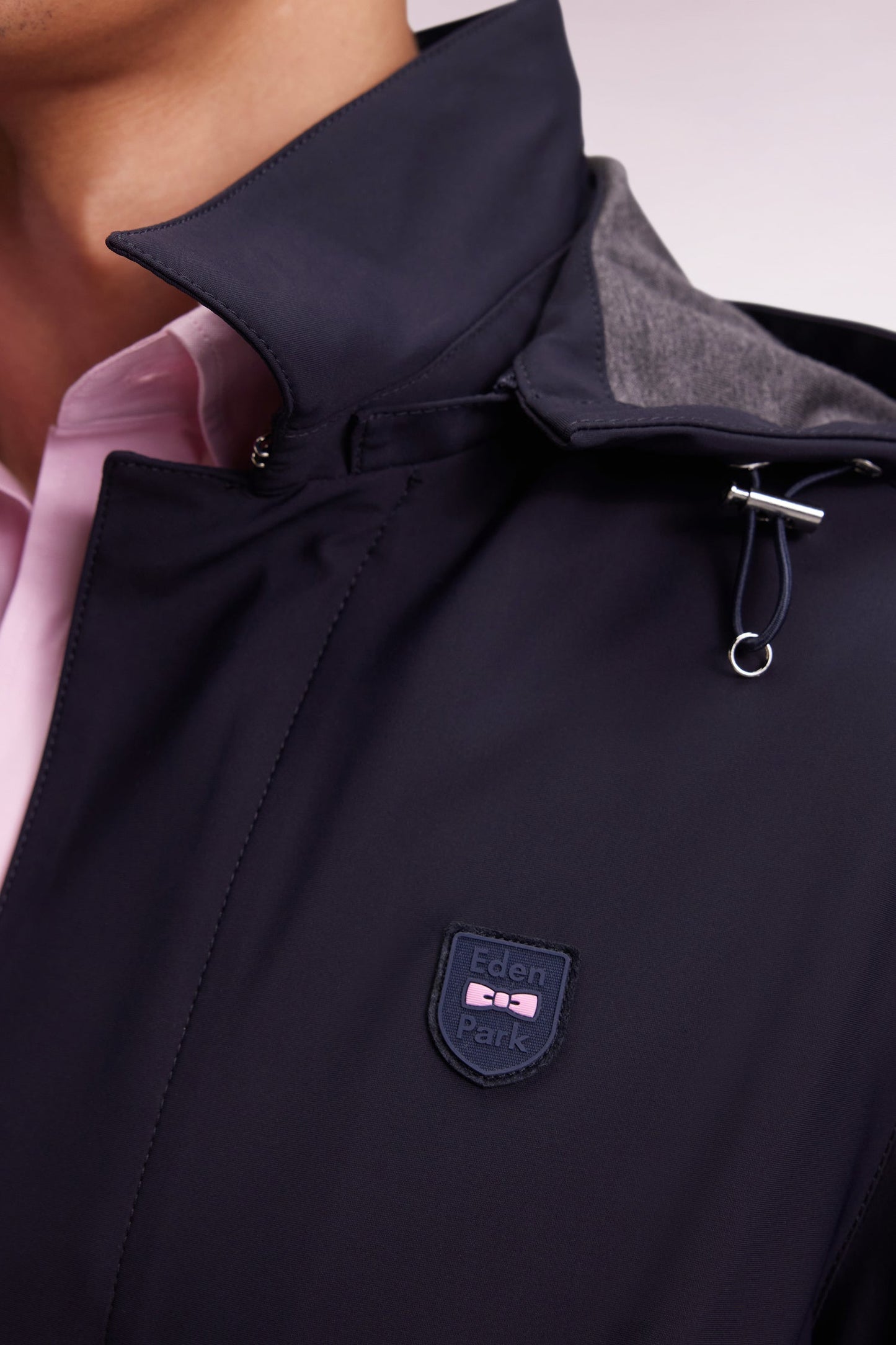 Imperméable long en jersey double face marine à capuche amovible