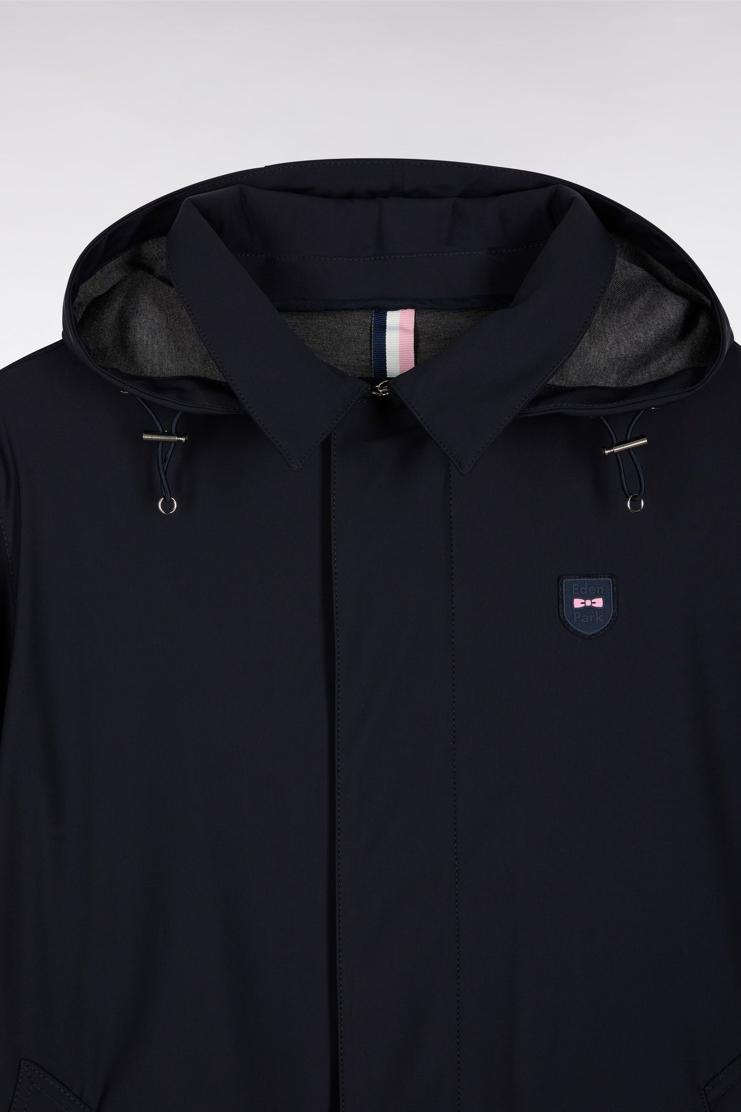 Imperméable long en jersey double face marine à capuche amovible